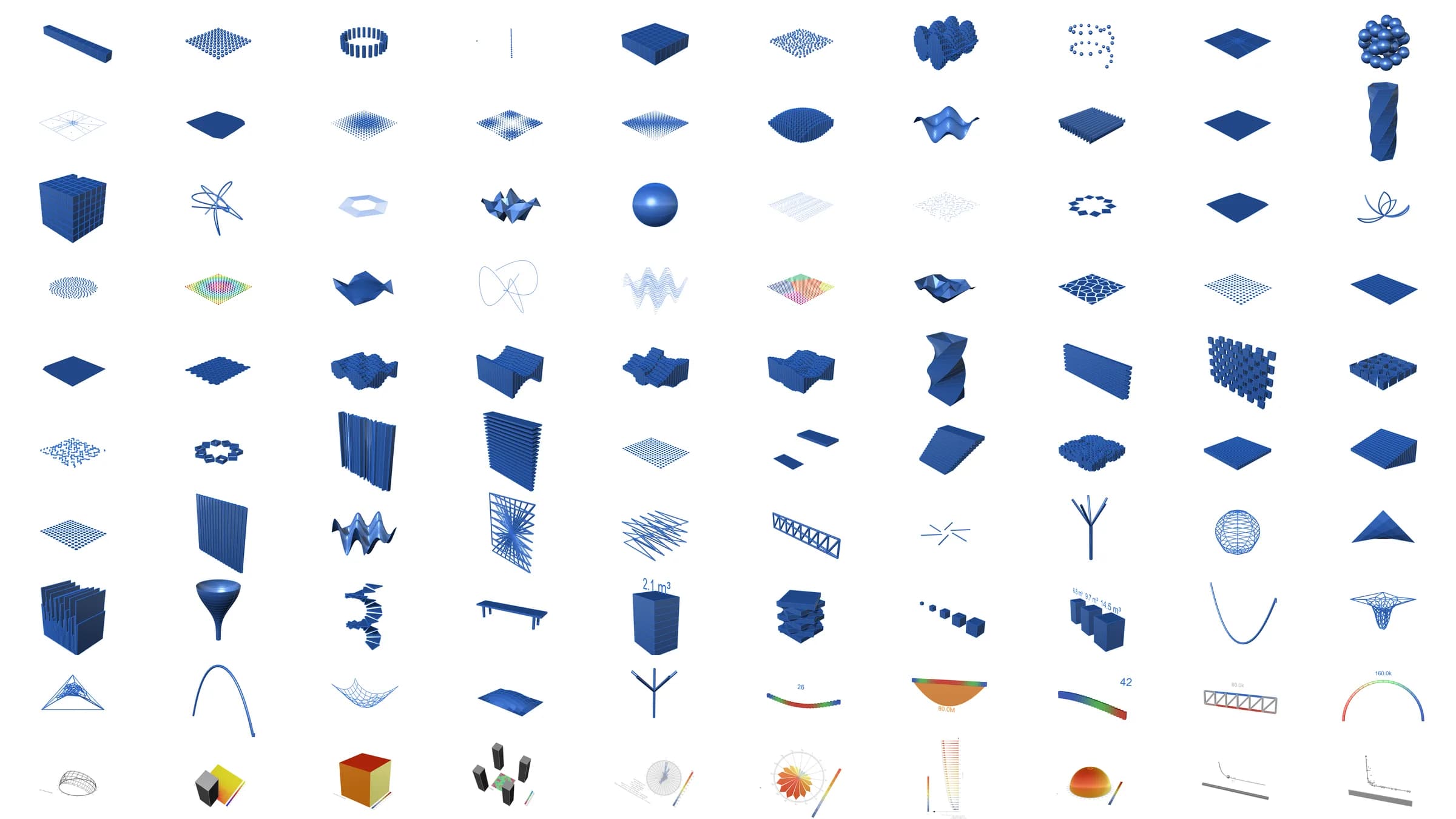 100 Grasshopper studies generated with RhinoMCP