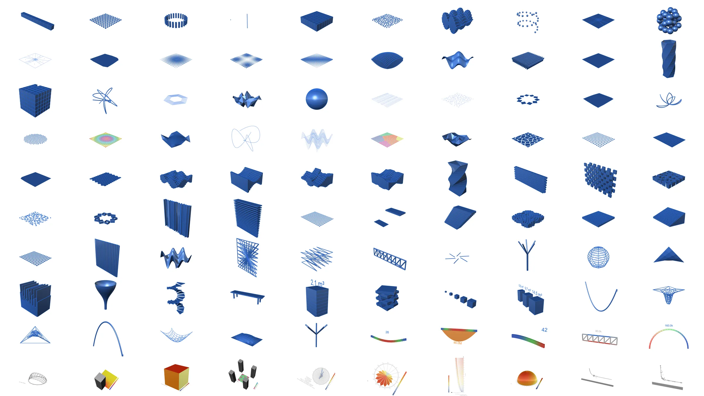 100 Grasshopper studies generated with RhinoMCP